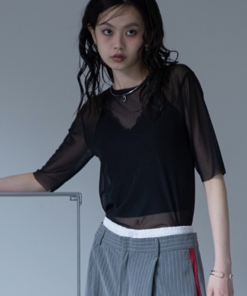 VACANCY(ヴァカンシー)の「ハーフスリーブクルーシアートップス(Tシャツ/カットソー・レディース・ブラック/ライトブルー/グリーン/ネイビー/パープル・FREE)」の9枚目の写真