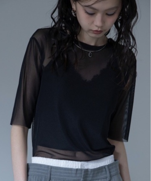 VACANCY(ヴァカンシー)の「ハーフスリーブクルーシアートップス(Tシャツ/カットソー・レディース・ブラック/ライトブルー/グリーン/ネイビー/パープル・FREE)」の6枚目の写真
