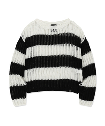 W STRIPE NET KNIT - BLACK