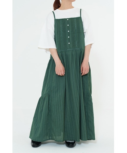 HEART MARKET（ハートマーケット）の「ふわ軽コットンドビーストライプキャミワンピース（ワンピース・レディース・ブラック/モカ/ダークグリーン・FREE）」の3枚目の写真