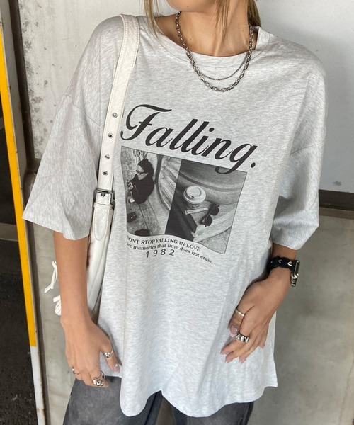 non-hedge（ノンヘッジ）の「ロゴ転写ビッグTシャツ（Tシャツ/カットソー・レディース・ブラック/オフホワイト/チャコールグレー/ライトグレー/オートミール/ネイビー・FREE）」の5枚目の写真