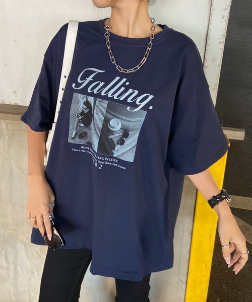 non-hedge（ノンヘッジ）の「ロゴ転写ビッグTシャツ（Tシャツ/カットソー・レディース・ブラック/オフホワイト/チャコールグレー/ライトグレー/オートミール/ネイビー・FREE）」の6枚目の写真