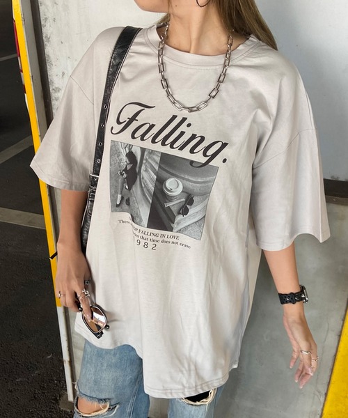 non-hedge（ノンヘッジ）の「ロゴ転写ビッグTシャツ（Tシャツ/カットソー・レディース・ブラック/オフホワイト/チャコールグレー/ライトグレー/オートミール/ネイビー・FREE）」の4枚目の写真