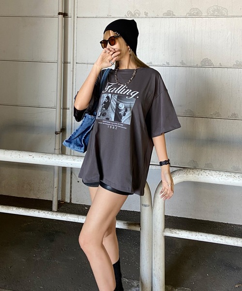 non-hedge（ノンヘッジ）の「ロゴ転写ビッグTシャツ（Tシャツ/カットソー・レディース・ブラック/オフホワイト/チャコールグレー/ライトグレー/オートミール/ネイビー・FREE）」の8枚目の写真