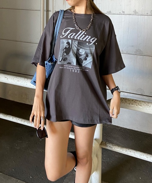 non-hedge（ノンヘッジ）の「ロゴ転写ビッグTシャツ（Tシャツ/カットソー・レディース・ブラック/オフホワイト/チャコールグレー/ライトグレー/オートミール/ネイビー・FREE）」の9枚目の写真