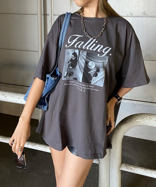 non-hedge（ノンヘッジ）の「ロゴ転写ビッグTシャツ（Tシャツ/カットソー・レディース・ブラック/オフホワイト/チャコールグレー/ライトグレー/オートミール/ネイビー・FREE）」の10枚目の写真