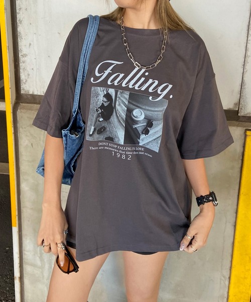 non-hedge（ノンヘッジ）の「ロゴ転写ビッグTシャツ（Tシャツ/カットソー・レディース・ブラック/オフホワイト/チャコールグレー/ライトグレー/オートミール/ネイビー・FREE）」の11枚目の写真