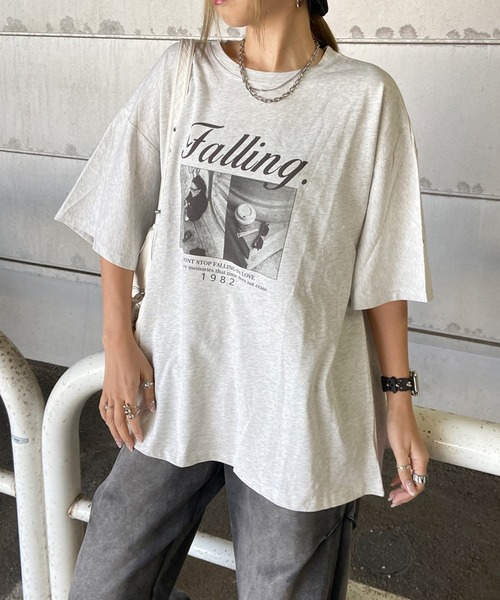 non-hedge（ノンヘッジ）の「ロゴ転写ビッグTシャツ（Tシャツ/カットソー・レディース・ブラック/オフホワイト/チャコールグレー/ライトグレー/オートミール/ネイビー・FREE）」の20枚目の写真