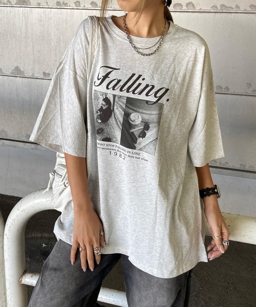 non-hedge（ノンヘッジ）の「ロゴ転写ビッグTシャツ（Tシャツ/カットソー・レディース・ブラック/オフホワイト/チャコールグレー/ライトグレー/オートミール/ネイビー・FREE）」の21枚目の写真
