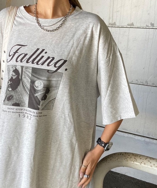 non-hedge（ノンヘッジ）の「ロゴ転写ビッグTシャツ（Tシャツ/カットソー・レディース・ブラック/オフホワイト/チャコールグレー/ライトグレー/オートミール/ネイビー・FREE）」の12枚目の写真