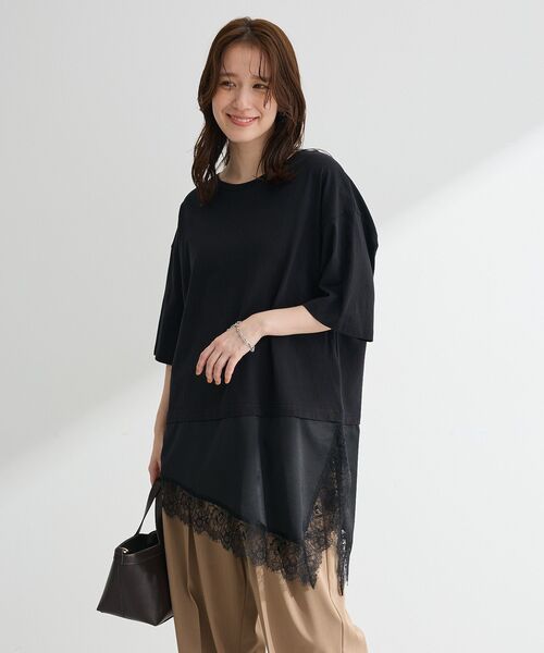 Green Parks(グリーンパークス)の「レースドッキングTシャツ(Tシャツ/カットソー・レディース・ブラック/チャコールグレー/オフホワイト・FREE)」の18枚目の写真