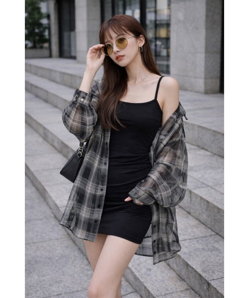 Bling Leads(ブリングリーズ)の「【Bls】 【ZL】【Bling Leads】シースルーチェックシャツ(シャツ/ブラウス・レディース・ブラック/レッド・FREE)」の1枚目の写真