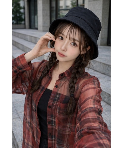 Bling Leads(ブリングリーズ)の「【Bls】 【ZL】【Bling Leads】シースルーチェックシャツ(シャツ/ブラウス・レディース・ブラック/レッド・FREE)」の4枚目の写真