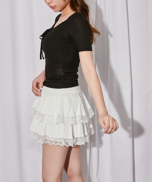 GORGE（ゴージ）の「《フロントギャザー×レースレイヤード》カットソー／Y2K／フェミニン／春夏／全3色（Tシャツ/カットソー・レディース・チャコール/ライトグレー/ブラック・F）」の5枚目の写真