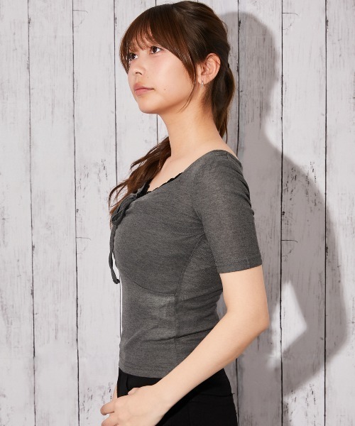 GORGE（ゴージ）の「《フロントギャザー×レースレイヤード》カットソー／Y2K／フェミニン／春夏／全3色（Tシャツ/カットソー・レディース・チャコール/ライトグレー/ブラック・F）」の8枚目の写真