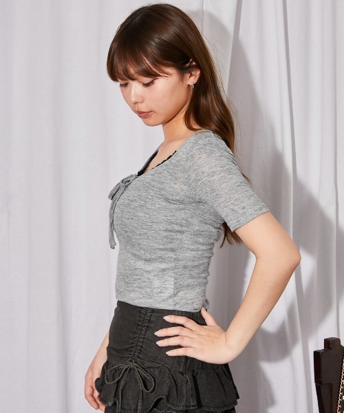 GORGE（ゴージ）の「《フロントギャザー×レースレイヤード》カットソー／Y2K／フェミニン／春夏／全3色（Tシャツ/カットソー・レディース・チャコール/ライトグレー/ブラック・F）」の12枚目の写真