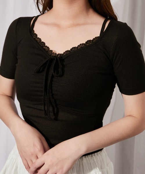 GORGE（ゴージ）の「《フロントギャザー×レースレイヤード》カットソー／Y2K／フェミニン／春夏／全3色（Tシャツ/カットソー・レディース・チャコール/ライトグレー/ブラック・F）」の14枚目の写真