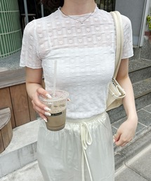 花柄シースルー半袖トップス