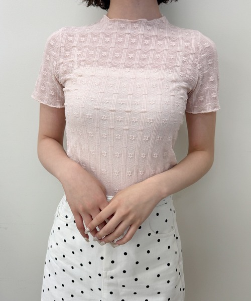 frunco(フランコ)の「花柄シースルー半袖トップス(Tシャツ/カットソー・レディース・ホワイト/グリーン/ピンク/ブルー・FREE)」の1枚目の写真