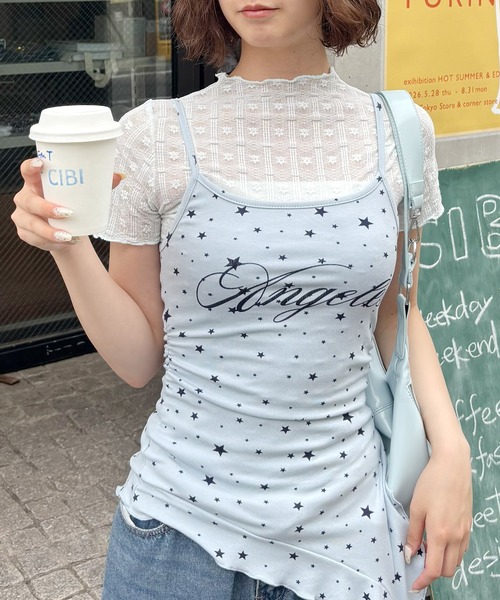 frunco(フランコ)の「花柄シースルー半袖トップス(Tシャツ/カットソー・レディース・ホワイト/グリーン/ピンク/ブルー・FREE)」の4枚目の写真