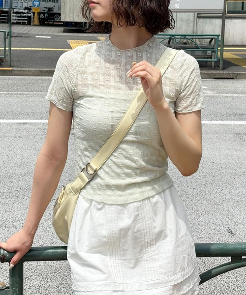 frunco(フランコ)の「花柄シースルー半袖トップス(Tシャツ/カットソー・レディース・ホワイト/グリーン/ピンク/ブルー・FREE)」の3枚目の写真