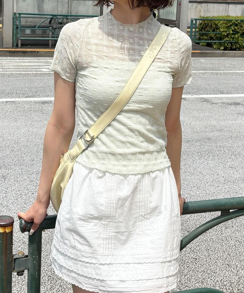 frunco(フランコ)の「花柄シースルー半袖トップス(Tシャツ/カットソー・レディース・ホワイト/グリーン/ピンク/ブルー・FREE)」の9枚目の写真