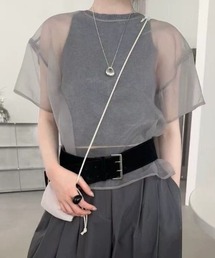 シアーチュール半袖トップス 重ね着 レイヤード