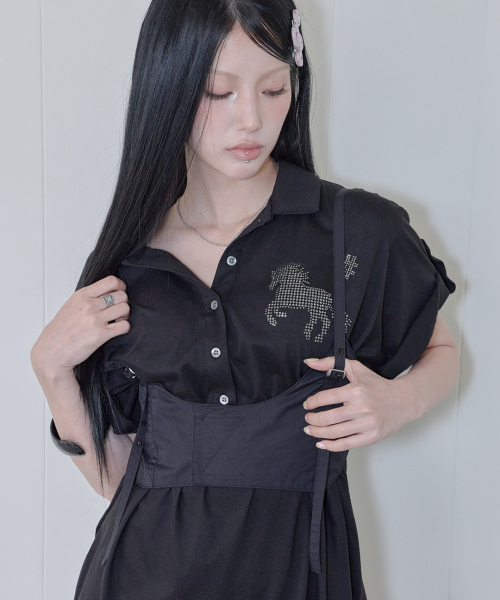 41PRAY（サイルプレイ）の「Corset Layered Sleeveless Top / Black（Tシャツ/カットソー・レディース・ブラック・OS）」の2枚目の写真