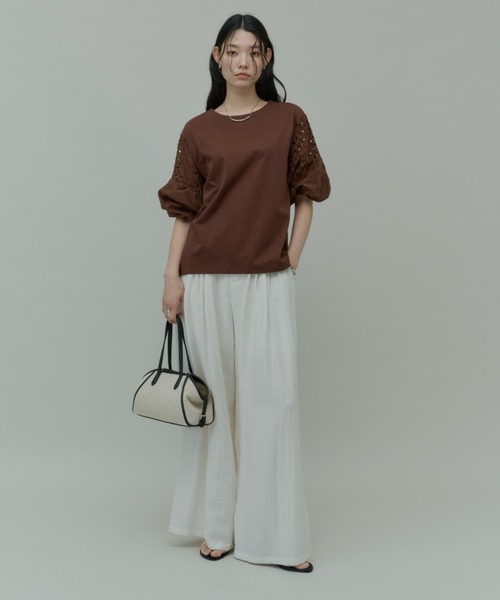 Plumel（プルメル）の「Volume Lace Sleeve Cut Tops  / ボリュームレーススリーブカットトップス（Tシャツ/カットソー・レディース・ブラウン/ブラック/オフホワイト・MEDIUM）」の12枚目の写真