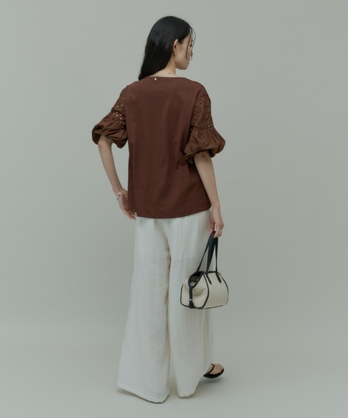 Plumel（プルメル）の「Volume Lace Sleeve Cut Tops  / ボリュームレーススリーブカットトップス（Tシャツ/カットソー・レディース・ブラウン/ブラック/オフホワイト・MEDIUM）」の14枚目の写真