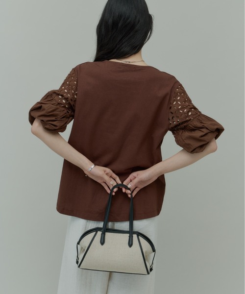 Plumel（プルメル）の「Volume Lace Sleeve Cut Tops  / ボリュームレーススリーブカットトップス（Tシャツ/カットソー・レディース・ブラウン/ブラック/オフホワイト・MEDIUM）」の9枚目の写真