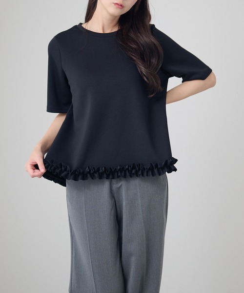DAYRA(デイラ)の「クルーネック 半袖 裾フリル Aライン プルオーバー(Tシャツ/カットソー・レディース・ブラック/ホワイト/ダークグレー/ネイビー・FREE/S)」の7枚目の写真