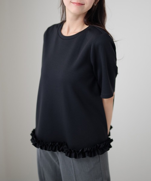 DAYRA(デイラ)の「クルーネック 半袖 裾フリル Aライン プルオーバー(Tシャツ/カットソー・レディース・ブラック/ホワイト/ダークグレー/ネイビー・FREE/S)」の8枚目の写真