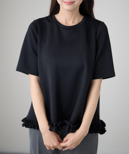 DAYRA(デイラ)の「クルーネック 半袖 裾フリル Aライン プルオーバー(Tシャツ/カットソー・レディース・ブラック/ホワイト/ダークグレー/ネイビー・FREE/S)」の9枚目の写真
