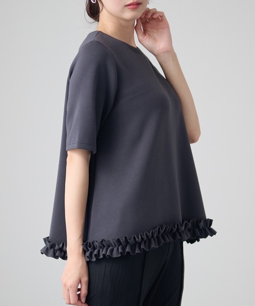 DAYRA(デイラ)の「クルーネック 半袖 裾フリル Aライン プルオーバー(Tシャツ/カットソー・レディース・ブラック/ホワイト/ダークグレー/ネイビー・FREE/S)」の16枚目の写真