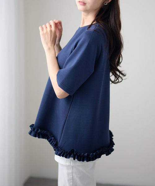 DAYRA(デイラ)の「クルーネック 半袖 裾フリル Aライン プルオーバー(Tシャツ/カットソー・レディース・ブラック/ホワイト/ダークグレー/ネイビー・FREE/S)」の17枚目の写真