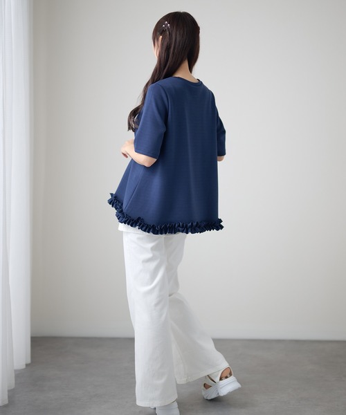 DAYRA(デイラ)の「クルーネック 半袖 裾フリル Aライン プルオーバー(Tシャツ/カットソー・レディース・ブラック/ホワイト/ダークグレー/ネイビー・FREE/S)」の18枚目の写真