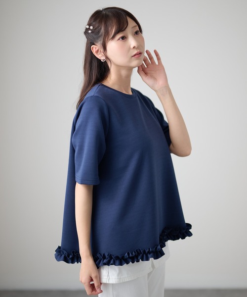 DAYRA(デイラ)の「クルーネック 半袖 裾フリル Aライン プルオーバー(Tシャツ/カットソー・レディース・ブラック/ホワイト/ダークグレー/ネイビー・FREE/S)」の19枚目の写真