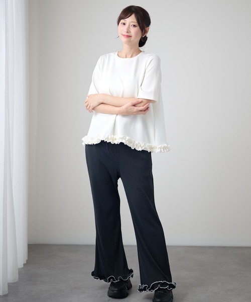 DAYRA(デイラ)の「クルーネック 半袖 裾フリル Aライン プルオーバー(Tシャツ/カットソー・レディース・ブラック/ホワイト/ダークグレー/ネイビー・FREE/S)」の22枚目の写真