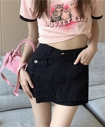 ラップスカート風でデニムショートパンツ