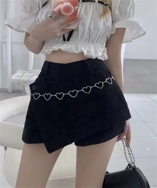 Dream garden(ドリームガーデン)の「ラップスカート風でデニムショートパンツ(デニムパンツ・レディース・ブラック・L/XL/4XL/5XL/3XL/M/S/2XL)」の9枚目の写真