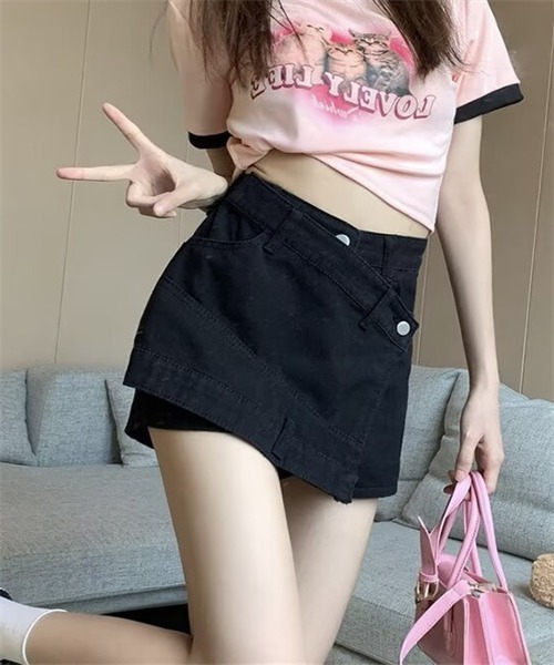 Dream garden(ドリームガーデン)の「ラップスカート風でデニムショートパンツ(デニムパンツ・レディース・ブラック・L/XL/4XL/5XL/3XL/M/S/2XL)」の11枚目の写真