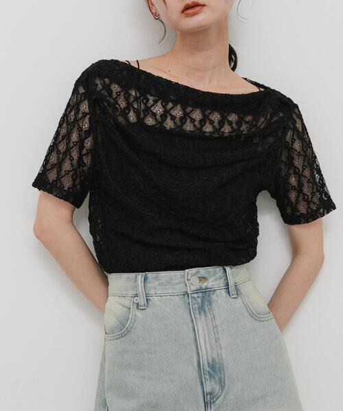 SENSE OF PLACE by URBAN RESEARCH(センスオブプレイスバイアーバンリサーチ)の「レースドレープトップ(Tシャツ/カットソー・レディース・ブラック/オフホワイト/ベージュ・ONE)」の3枚目の写真
