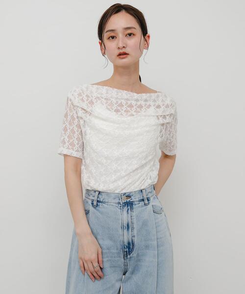 SENSE OF PLACE by URBAN RESEARCH(センスオブプレイスバイアーバンリサーチ)の「レースドレープトップ(Tシャツ/カットソー・レディース・ブラック/オフホワイト/ベージュ・ONE)」の4枚目の写真