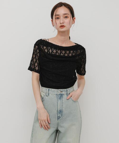 SENSE OF PLACE by URBAN RESEARCH(センスオブプレイスバイアーバンリサーチ)の「レースドレープトップ(Tシャツ/カットソー・レディース・ブラック/オフホワイト/ベージュ・ONE)」の10枚目の写真