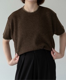 lawgy（ラウジー）の「blanket stitch short sleeve knit tops / ブランケットステッチショートスリーブニットトップス（ニット/セーター）」