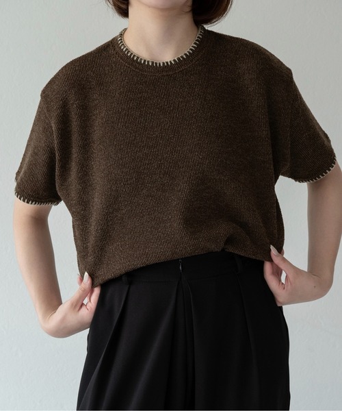 blanket stitch short sleeve knit tops / ブランケットステッチ