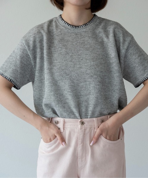 blanket stitch short sleeve knit tops / ブランケットステッチ