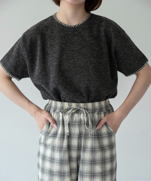 blanket stitch short sleeve knit tops / ブランケットステッチ
