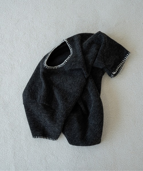 lawgy(ラウジー)の「blanket stitch short sleeve knit tops / ブランケットステッチショートスリーブニットトップス(ニット/セーター・レディース・チャコール/グレー/ブラウン/ホワイト・FREE)」の21枚目の写真